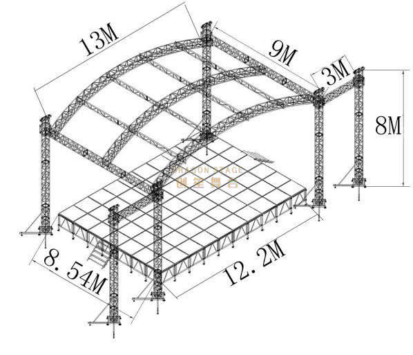 Aluminum Church Event Curved Roof Trusses for Sale 13x9m 8 High