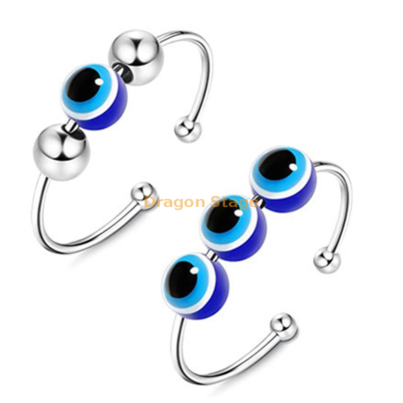 Rotating Spinning Adjustable Open Ring Jewelry Custom Bead Evil Eye Anxiety Ring Spinner