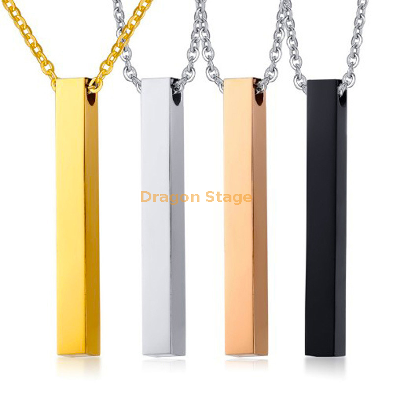 Steel Party Wear Golden Metal NAME Square Chain Glossy Bar Pendant
