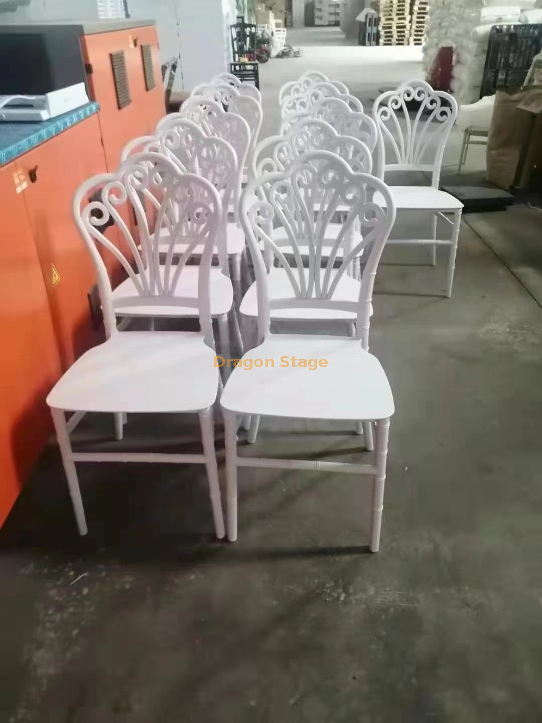 Integrated White Plastic Cane Chair, Peacock Phoenix Chair, Wedding