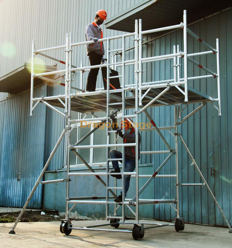 Fast moving 4m working height aluminum rolling scaffold with ladder for