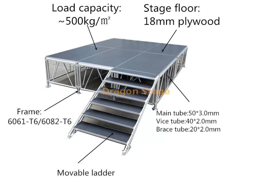 Park Event Aluminum Modular Stage with 3 Adjustable 4-step Stairs 16 ...